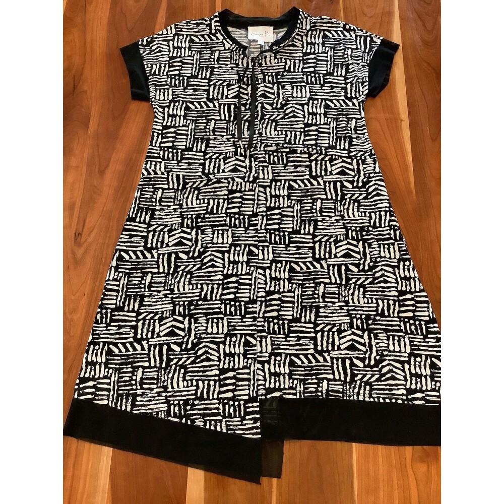 Compli K Slip On Dress Black White Geometric Short Sleeve Size S Edgy Asymmetric